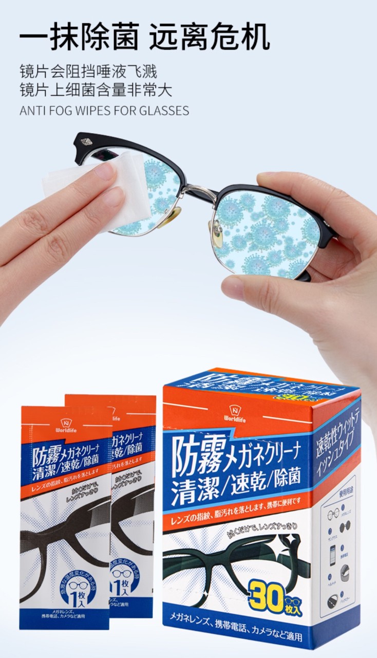 Worldlife Wipe lens แผ่นเช็ดทำความสะอาดเลนส์ ผ้าเช็ดแว่น ผ้าเช็ดกล้อง ขนาดแบบพกพาเป็นแบบซอง สามารถใช้งานได้ทุกสถานที่ 1 กล่องบรรจุ 30 ชิ้น