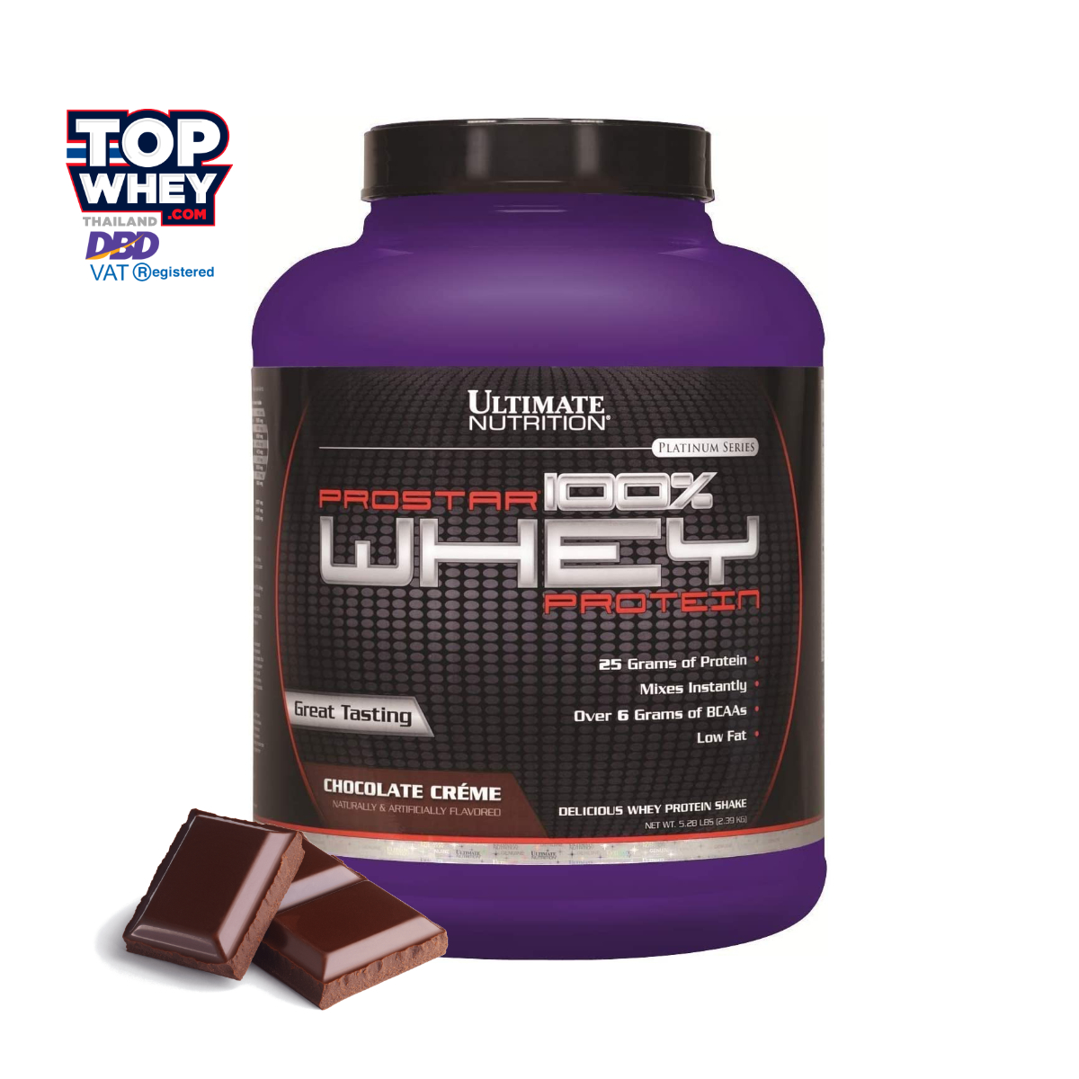 Ultimate Nutrition ProStar Whey Protein 5.28lbs – Chocolate – เวย์โปรตีนเสริมสร้างกล้ามเนื้อ   ฟื้นฟู-ซ่อมแซมกล้ามเนื้อที่สึกหรอ  มีกรดอะมิโนจำเป็นมากกว่า 20 ชนิด  สามารถทานระหว่างมื้ออาหาร ก่อน-หลังออกกำลังกาย