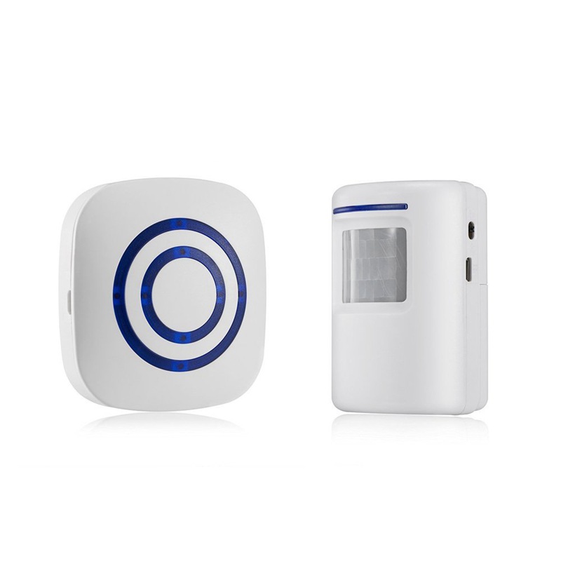 Door Chime,Wireless Business Door Motion Sensor Detector Smart Visitor doorbell Home Security Driveway Alarm with 1 Plug-in Receiver and 1 PIR Detector Weatherproof EU Plug