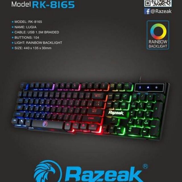 Keyboard Razeak โปร++ คีบอร์ด Razeak Backlighted Gaming keyboard รุ่น RK-8165 ไฟ LED ...
