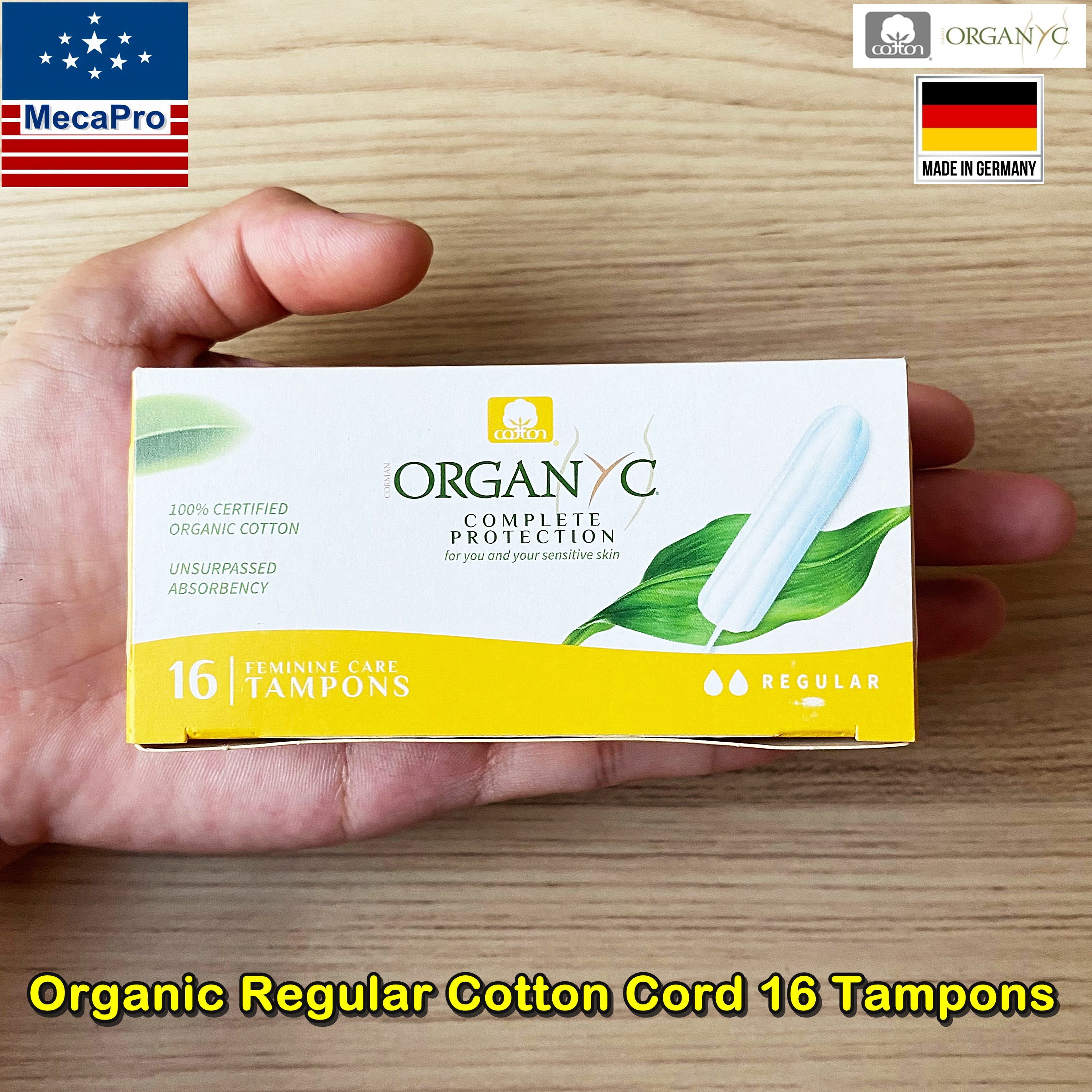 Organyc® Organic Regular Cotton Cord 16 Tampons ผ้าอนามัยแบบสอด 16 ชิ้น ออแกนิก สำหรับวันมาน้อย ขนาดเล็กกระทัดรัด Unsurpassed Absorbency