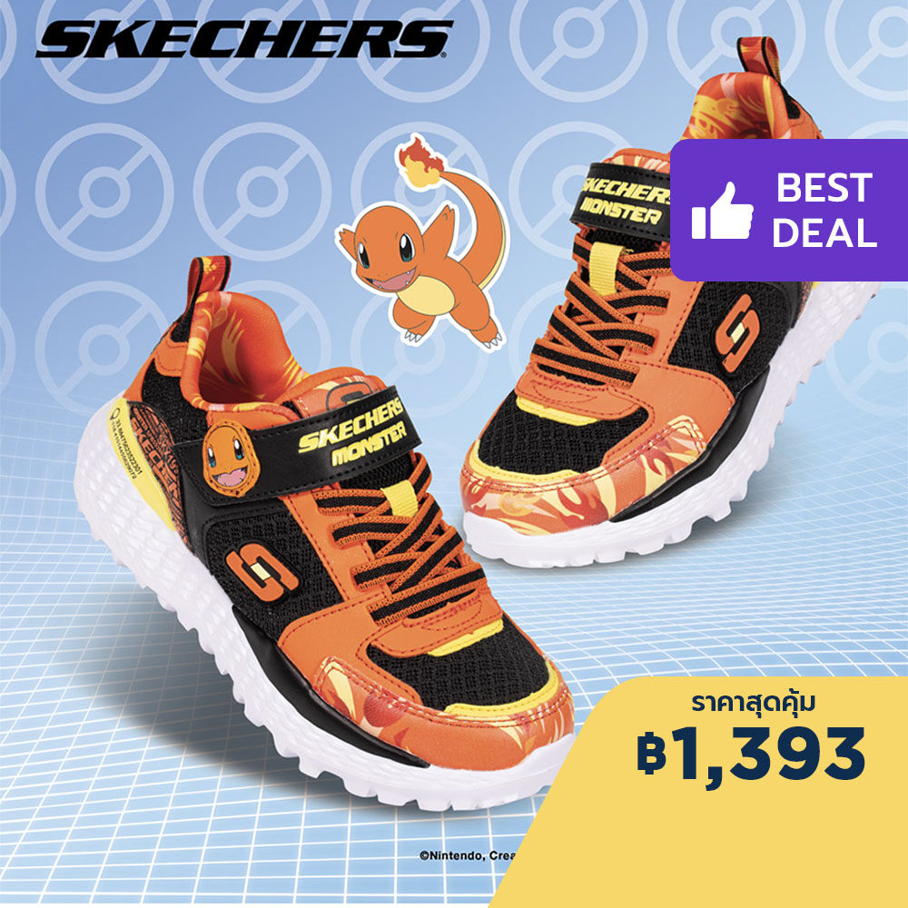 Skechers สเก็ตเชอร์ส รองเท้าเด็กผู้ชาย รองเท้าผ้าใบ Boys Pokémon Monster Shoes - 407104L-ORMT Air-Cooled Memory Foam  color Orange/Multisize US: 1