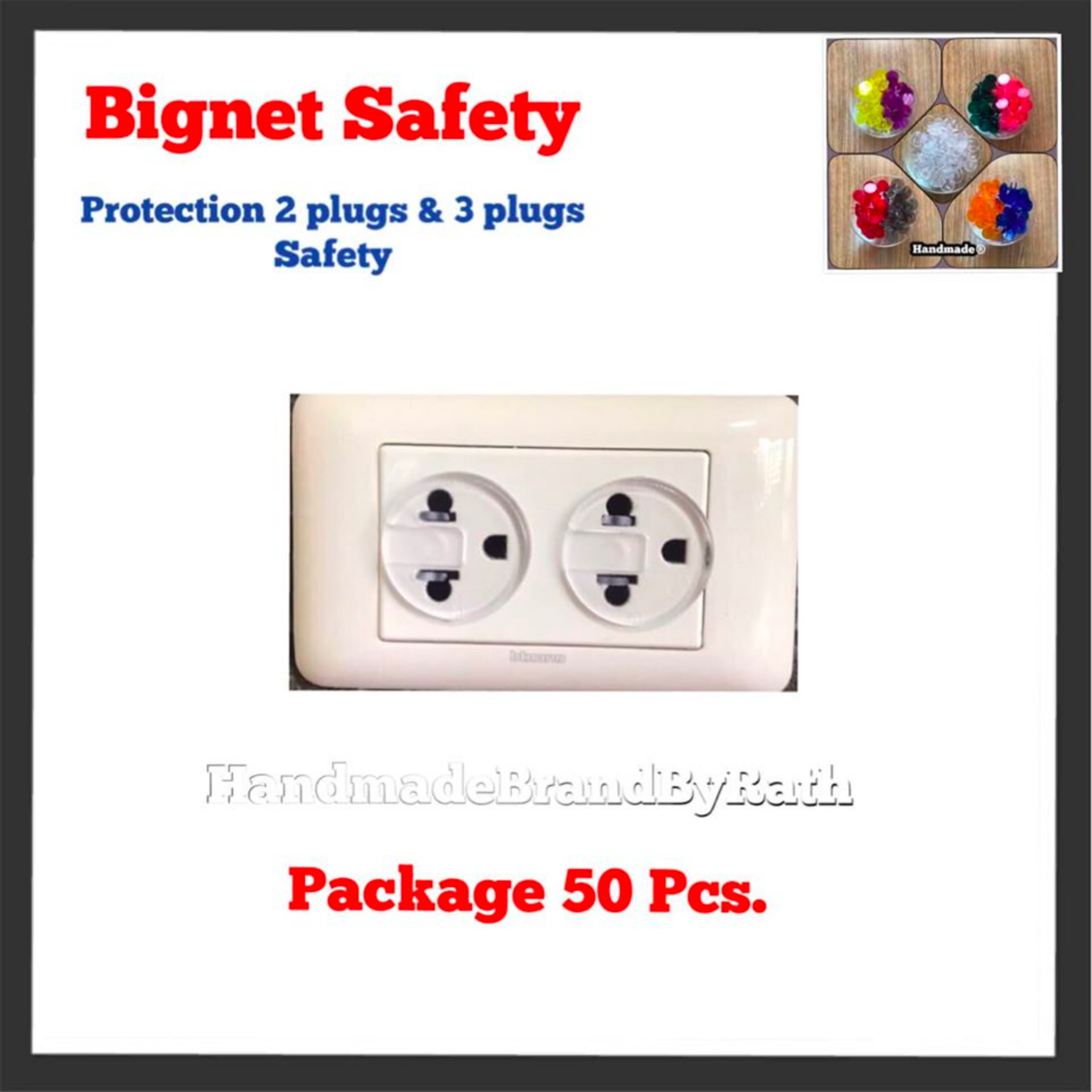 50 Pcs White Color Handmade®️Bignet ที่อุดรูปลั๊กไฟ Handmade®️ สีขาวใส 50 ชิ้น  Safety protection  2 plug cover 3 plug   (white color 50 pcs)