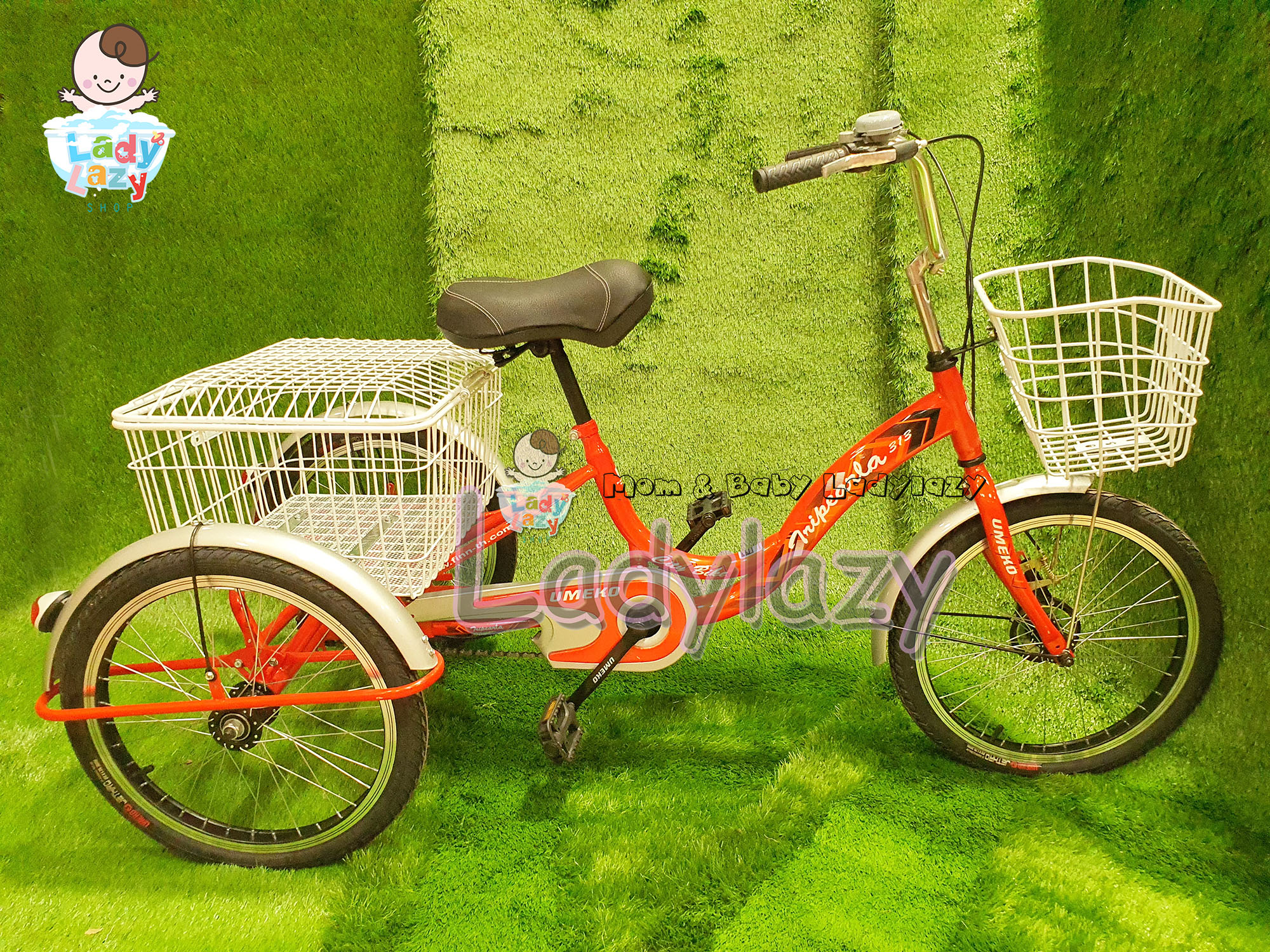 Ladylazyจักรยานสามล้อผู้ใหญ่ รุ่น Trinnia383 ขนาด 20 นิ้ว ตระกร้าใหญ่ สีแดง