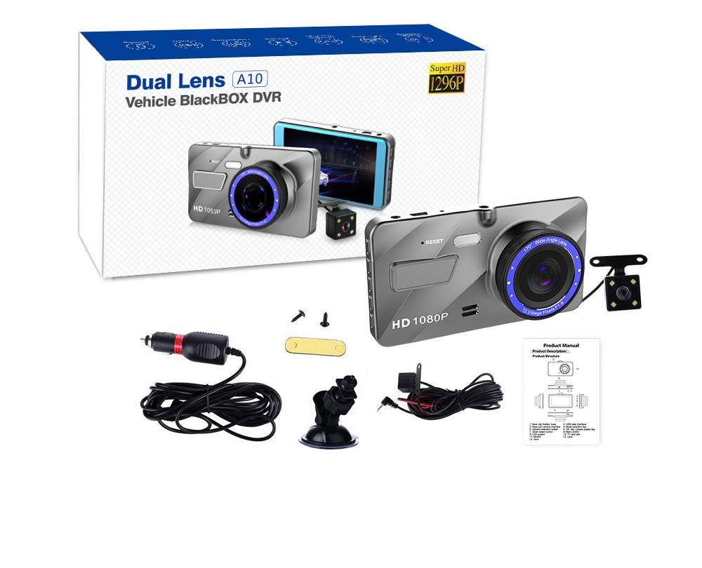 【Car Camera】กล้องติดรถยนต์ รุ่นใหม่ล่าสุด Full HD Car Camera หน้า-หลัง WDR+HRD หน้าจอใหญ่ 4.0 รุ่น A10 ของแท้100%
