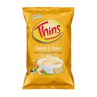 (แพ็ค6)Thins Cheese & Onion Potato Chips 45g/ทินส์ชีส & มันฝรั่งทอดหัวหอม 45g