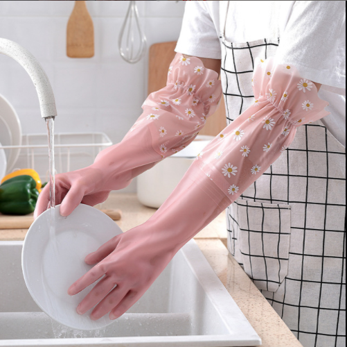 ถุงมือแม่บ้านสไตล์เกาหลี ถุงมือ ถุงมือยาว ถุงมือล้างจาน ความยาว 50 ซม.
