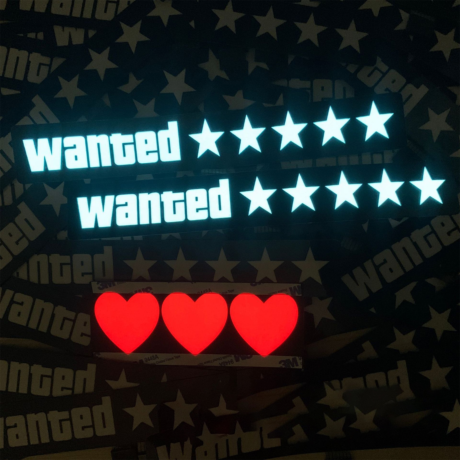 Wanted 5 Star Car Windshield Glow Panel Electric Marker Lamp Blue LED