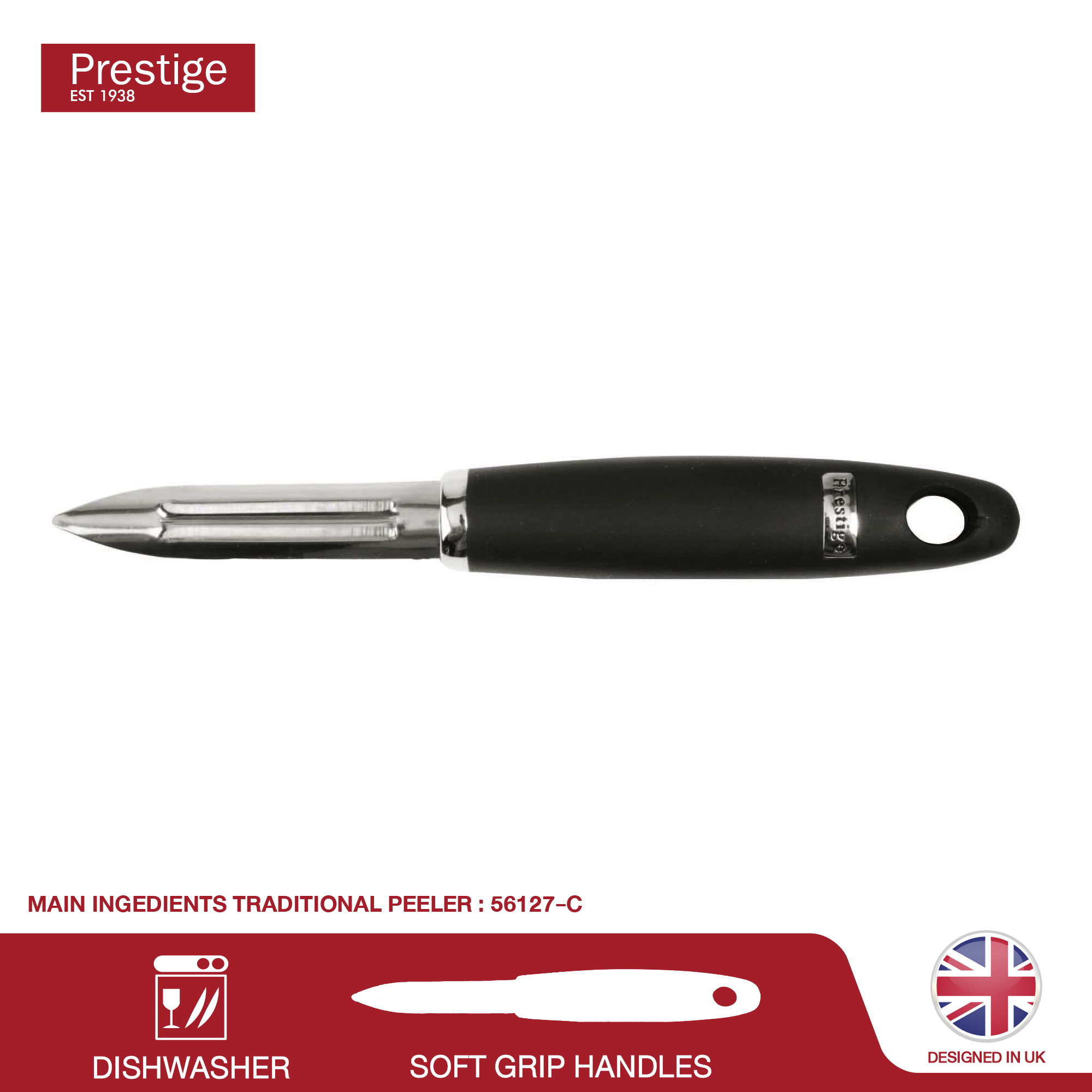 Prestige Create Tools & Gadgets - Traditional Peeler มีดปอกผลไม้ ปอกเปลือก คม 2 ด้าน ยาว 5 ซม ใบมีดสเตลเลสสตีค ปลายแหลม ด้ามจับกันลื่น ถนัดมือ แข็งแรง ทนทาน (56127-C)