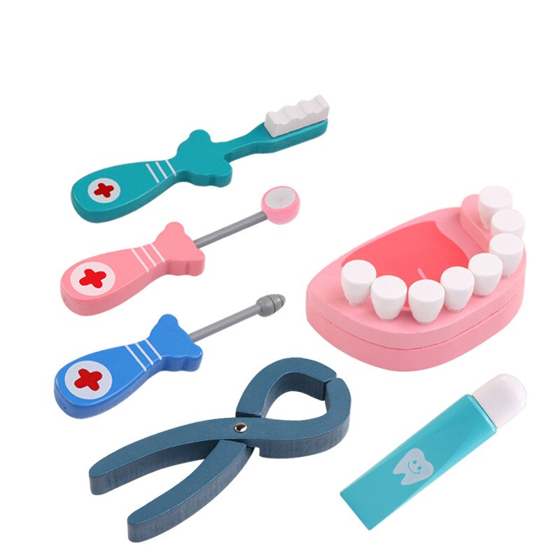 ของเล่นไม้ทางการแพทย์ที่ออกแบบมาเพื่อเล่นกับแพทย์ชุดของเล่นทันตแพทย์ตรวจสอบฟันของเล่น