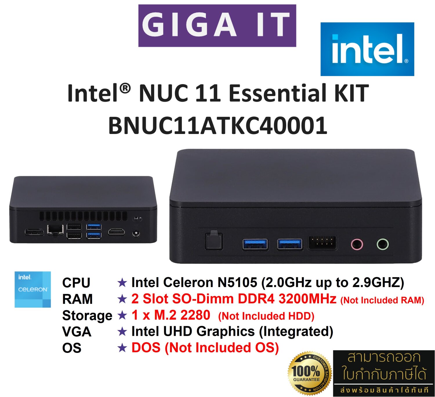 INTEL Mini PC Essential KIT NUC BNUC11ATKC40001 (Intel Celeron, No RAM ...