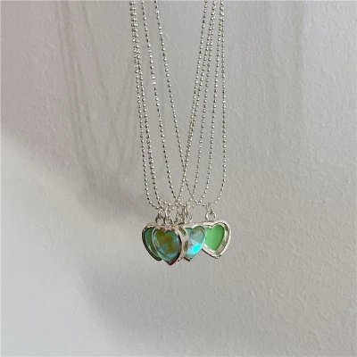Kpop Summer Love Heart Pendant Necklace for Women Statement Rhinestone Toggle Clasp Necklace Jewelry