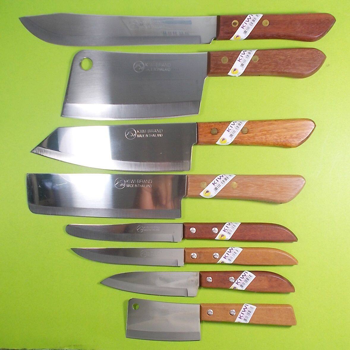 Kiwi มีดทำครัวชุด 8 อัน 504 503 501 502 172 173 830 248 ใบมีดคมทำด้วยสแตนเลส ด้ามไม้ หั่น สับ มีดปังตอ มีดปอกทุเรียน กีวี Knife Knives set Stainless steel Wood Handle set 8 pcs