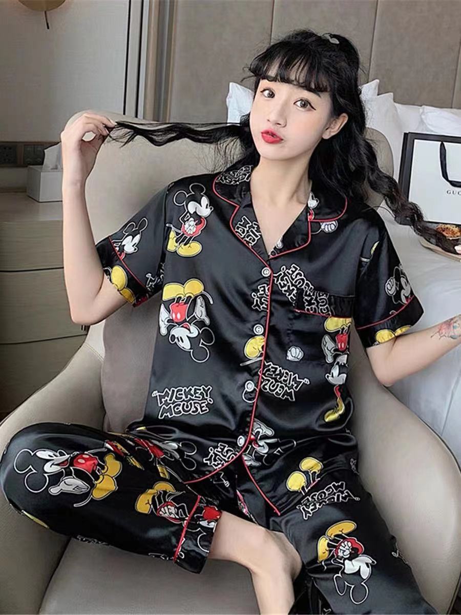 ชุดนอน ชุดนอนสาวอวบ ชุดนอนผู้หผญิง แขนสั้นขายาวไซส์M-5XL ชุดนอนลาย ...