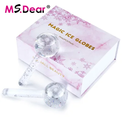 2Pcs Facial Globes Cooling Roller Ball for Face Eye Massage Tighten Skin Ice Hockey Energy Crystal Cooling Ice Ball Water Wave Skin Care
