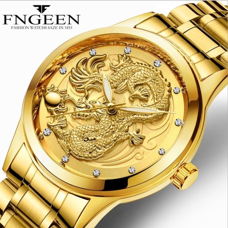 [ส่งฟรีจากไทย]นาฬิกาผู้ชายสีทอง นาฬิกากันน้ำ นาฬิกาผู้ชาย นาฬิกา แฟชั่น นาฬิกาผู้ชาย​2020   นาฬิกาทหาร นาฬิกาชายเท่ๆ นาฬิกาหรูมังกนาฬิกากันน้ำนาฬิกาทองชาย