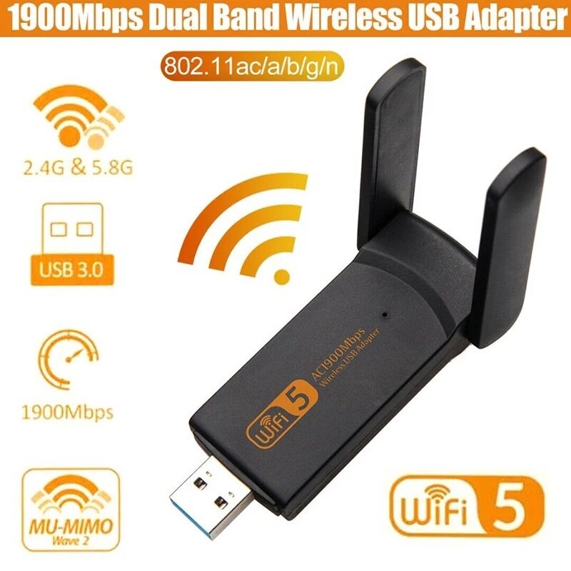 1900Mbps USB Wifi อะแดปเตอร์ 2.4Ghz + 5.8Ghz Dual Band Wi-Fi USB Dongle AC การ์ดเครือข่าย USB 3.0 เสาอากาศ Wifi 802.11ac/b/g/n