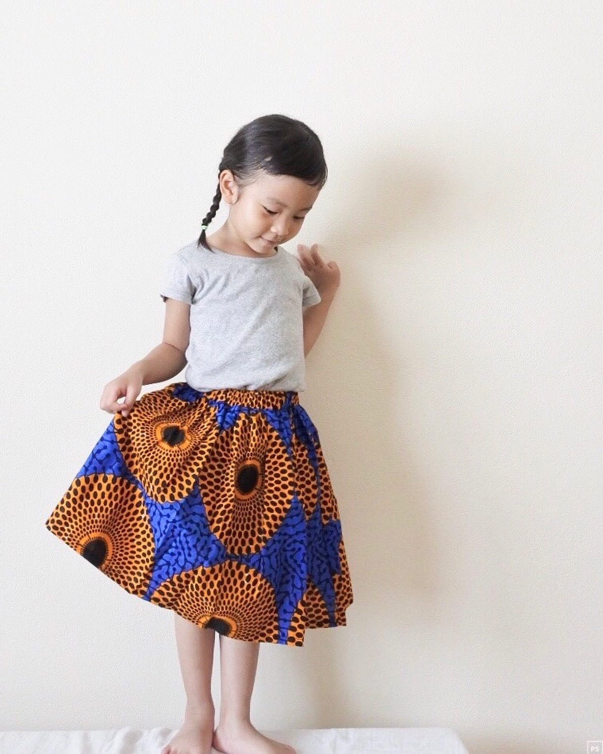 MERMEO |【SK-63】L(110-120)  African batik kids skirt | กระโปรงเด็กผ้าแอฟริกันบาติก