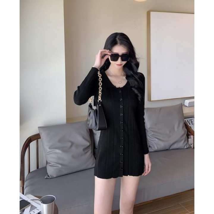 ∋ Cicishop(2401)มินิเดรสแขนยาวคอปก กระดุมผ่ากลาง ดีเทลผ้าทอร่องสไตล์เกาหลี – No Brand – 3435112262_TH-12705157422 >>> 🇹🇭 Top1Thailand 🛒 >>> lazada.co.th 🇹🇭 🇹🇭 🇹🇭🛒🛍🛒