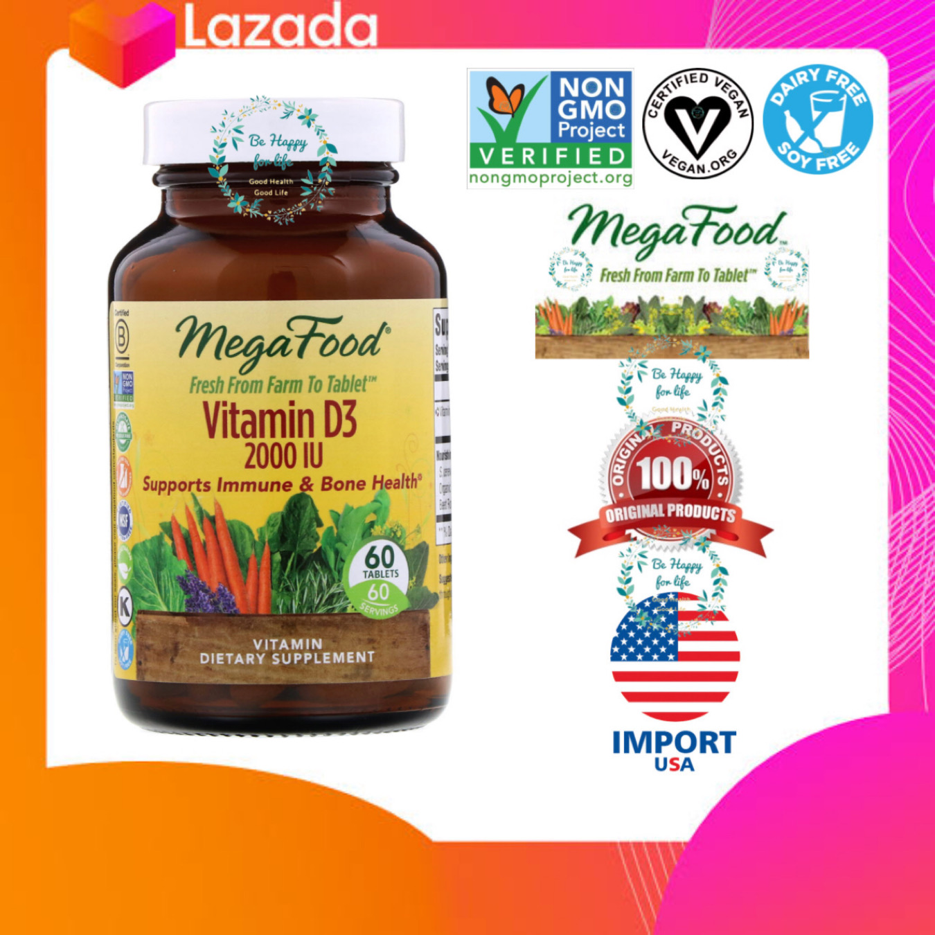 MegaFood, Vitamin D3 , 2000 IU, 60 Tablets Lazada.co.th