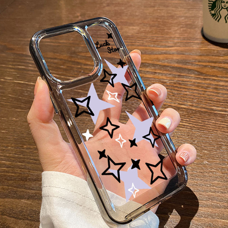For IPhone 14 Pro Max IPhone Case Clear Case TPU Soft Case Reinforced Shockproof Black Star Simple Compatible with IPhone 13 Pro Max IPhone 12 Pro Max 11 7Plus 8Plus 6Plus XR Xs