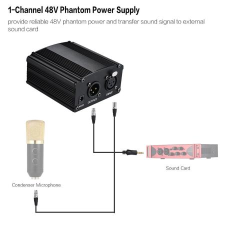 1 - Channel 48 โวลต์ Phantom แหล่งจ่ายไฟอะแดปเตอร์ บเสียงตัวเมียสำหรับคอนเดนเซอร์ไมโครโฟนสตูดิโอเพลงการบันทึกเสียงการกระจายเสียงอุปกรณ์ - INTL