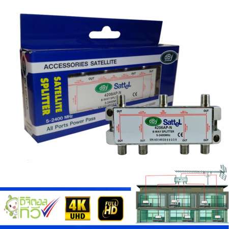 อุปกรณ์แยกสัญญาณ 1 x 6 Satellite Splitter dBy All Port Power Pass 6way