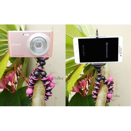 1Choice ขาตั้งกล้อง ขาตั้งมือถือ หนวดปลาหมึก 3 ขา (Gorillapod Octopus Flexible Leg Mini Tripod) ขนาดเล็ก (สีชมพู) แถมฟรี วงแหวนยึดโทรศัพท์ คละสี 1 ชิ้น
