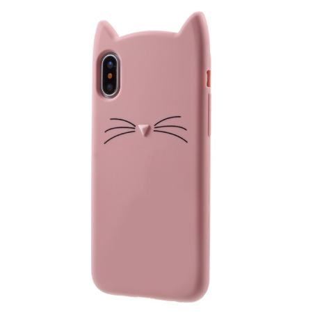 3D Mustache Cat Soft Silicone Case Shell for iPhone X/10 5.8 inch - Pink - intl