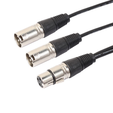 3 จุดแจ็คหญิง XLR คู่ 2 ปลั๊กตัวผู้ Y Splitter สายตัวแปลงสาย 1Ft (สีดำและ Silver) - INTL