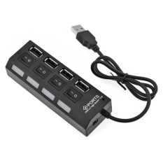 4-Port USB 2.0 Hub with Individual Power Switches and LEDs (Black)