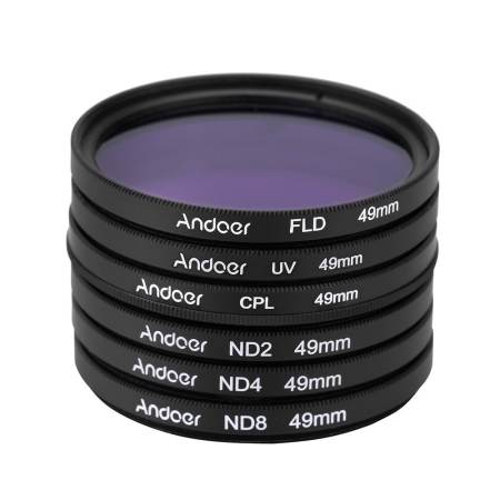 49 มิลลิเมตร UV + CPL + FLD + ND (ND2 ND4 ND8) ชุดฟิลเตอร์ถ่ายภาพชุดอัลตราไวโอเลต Circular - Polarizing Fluorescent Neutral Density ตัวกรองสำหรับ Nikon Canon Sony DSLR Pentax (INTL)