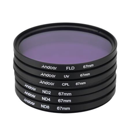 67 มิลลิเมตร UV + CPL + FLD + ND (ND2 ND4 ND8) ชุดฟิลเตอร์ถ่ายภาพชุดอัลตราไวโอเลต Circular - Polarizing Fluorescent Neutral Density ตัวกรองสำหรับ Nikon Canon Sony DSLR Pentax