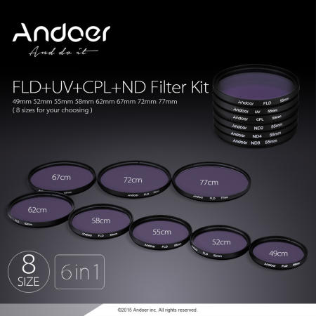 67 มิลลิเมตร UV + CPL + FLD + ND (ND2 ND4 ND8) ชุดฟิลเตอร์ถ่ายภาพชุดอัลตราไวโอเลต Circular - Polarizing Fluorescent Neutral Density ตัวกรองสำหรับ Nikon Canon Sony DSLR Pentax