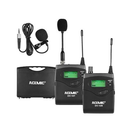 ACEMIC DV-10 UHF เครื่องรับสัญญาณไร้สายไมโครโฟน Lavalier Lapel ไมโครโฟน - ระบบตรวจสอบ 40 ช่องจอแสดงผลกรณีสำหรับแคนนอนนิคอน Sony DSL กล้อง XLR กล้องวิดีโอสัมภาษณ์บันทึกเสียง - นานาชาติ