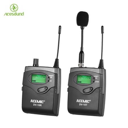 ACEMIC DV-10 UHF เครื่องรับสัญญาณไร้สายไมโครโฟน Lavalier Lapel ไมโครโฟน - ระบบตรวจสอบ 40 ช่องจอแสดงผลกรณีสำหรับแคนนอนนิคอน Sony DSL กล้อง XLR กล้องวิดีโอสัมภาษณ์บันทึกเสียง - นานาชาติ