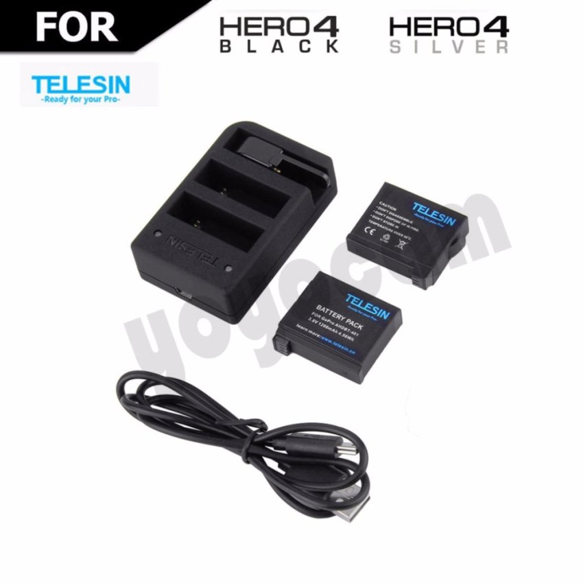 แบตเตอรี่เสริม Telesin GOPRO HERO 4 1200mAh 2 แบต + แท่นชาร์จ 3 ช่อง ( 2ช่องแบต + 1ช่องรีโหมต)