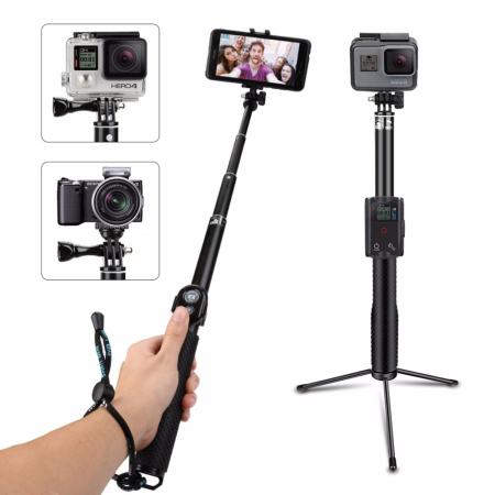 AFAITH 8 In 1 ไม้ต่อแขนถ่ายรูปแบบเซลฟี่ขาตั้งสามขาพร้อม Bluetooth REMOTE สำหรับ GoPro Hero 5/4/3 +/3 /2/1/กล้องเซสชันกล้อง ricoh Theta S, M15 กล้อง Compact และโทรศัพท์มือถือ - GP081 - INTL