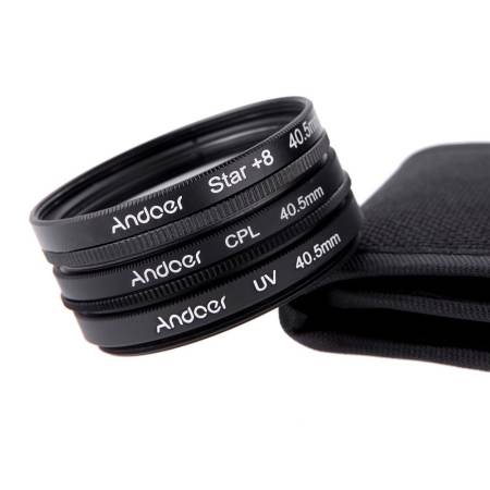 Andoer 40.5มมกรองเซ็ต UV+CPL+ดาว 8 จุดชุดกรองกับเคสสำหรับ CanonNikon Sony DSLR เลนส์กล้อง (สีดำ)