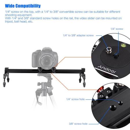 Andoer 40 เซนติเมตร/15.7in ประเภทแบริ่งอลูมิเนียมอัลลอยแบบพกพา Camera รางเลื่อนดอลลี่ Stabilizer ระบบรถไฟ MAX. โหลด 6 กิโลกรัม/1.3lb สำหรับ Nikon Canon Sony กล้อง DSLR DV กล้องถ่ายวิดีโอฟิล์มทำ - INTL