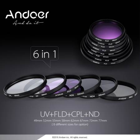 Andoer 52มมเลนส์กรองชุด UV+CPL+FLD+ND (ND2 ND4 ND8)กับแบกกระเป๋า/หมวก/หมวกถือเลนส์เลนส์/ดอกทิวลิปและหมวกยาง/ผ้าทำความสะอาดเลนส์