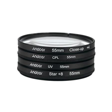 Andoer 55 มิลลิเมตร UV + CPL + Close - Up + 4 ดาว + 8 จุดกรองฟิลเตอร์ทรงกลมชุดวงกลมตัวกรองโพลาไรซ์ปิดแมโคร 8 จุดกรองพร้อมถุงสำหรับ Nikon Canon Pentax Sony DSLR Camera - INTL