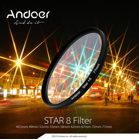 Andoer 58 มิลลิเมตรรังสียูวี + CPL + ปิด + 4 ดาว + 8 จุดกรอง Circular กรองชุด Polarizer แบบวงแหวนกรองมาโครปิด - 8 จุดกรองพร้อมถุงสำหรับ Nikon Canon Pentax Sony DSL Camera