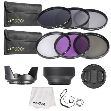 Andoer 67 มิลลิเมตรตัวกรองเลนส์ UV + CPL + FLD + ND (ND2 ND4 ND8) พร้อม /ฝาครอบเลนส์/ฝาครอบเลนส์เลนส์/ทิวลิปและฝาครอบเลนส์ยาง /ทำความสะอาดผ้า Outdoorfree