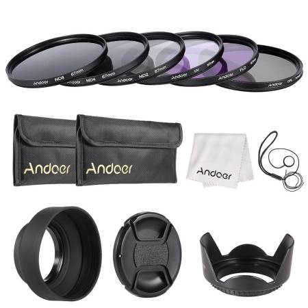 Andoer 67 มิลลิเมตรตัวกรองเลนส์ UV + CPL + FLD + ND (ND2 ND4 ND8) พร้อม /ฝาครอบเลนส์/ฝาครอบเลนส์เลนส์/ทิวลิปและฝาครอบเลนส์ยาง /ทำความสะอาดผ้า Outdoorfree