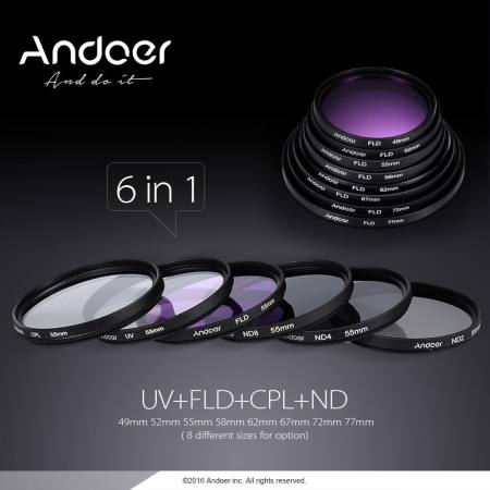 Andoer 67 มิลลิเมตรเลนส์กรองรังสียูวี + CPL + FLD + ND (ND2 ND4 ND8) พร้อมกระเป๋าถือ/ฝาครอบเลนส์/ฝาครอบเลนส์/ทิวลิปและฝาครอบเลนส์ยาง/ผ้าทำความสะอาด - นานาชาติ