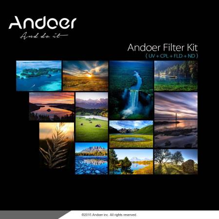 Andoer 77มม UV+CPL+FLD+ND (ND2 ND4 ND8)ภาพชุดเซ็ตยูวีฟิลเตอร์ทรงกลมขั้วหลอดตัวเป็นกลางความหนาแน่นสำหรับNikon Canon Sony Pentax กล้อง dslr