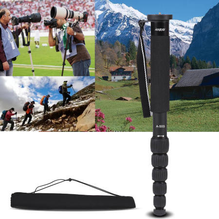 Andoer A-555 6 ส่วนการถ่ายภาพแบบพกพาขนาดกะทัดรัดอะลูมินัมอัลลอย Monopod ขาตั้งขาเดียวสำหรับ Nikon Canon Sony กล้อง Pentax สูงสุดโหลด 10 กิโลกรัม/22lbs Outdoorfree