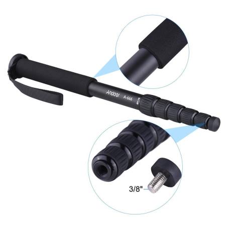 Andoer A-666 181 เซนติเมตร/5.9ft อลูมิเนียมแบบหดสั้นได้ไม้เซลฟี่ถ่ายรูปขาตั้งขาเดียว 6 ส่วน MAX. โหลด 10 กิโลกรัม/22Lbs พร้อมกระเป๋าใส่โน๊ตบุ๊คแบบพกพาสำหรับ Nikon Canon Sony A7 Pentax กล้องถ่ายวิดีโอสตูดิโอถ่ายภาพ - INTL