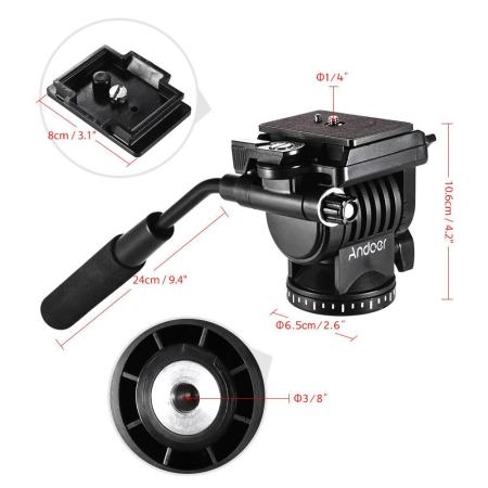 Andoer ABS 360� ของเหลวลากวิดีโอหัวกระแทกแบบ Panoramic Damping การถ่ายภาพสำหรับ Canon Nikon SONY DSLR กล้องวิดีโอสำหรับขาตั้งกล้อง Monopod Slider การถ่ายทำ